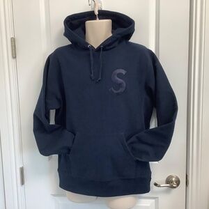 Supreme Dark Blue Sweatshirt Hoodie with Embroidered Tonal S Logo, Size M, NWOT
